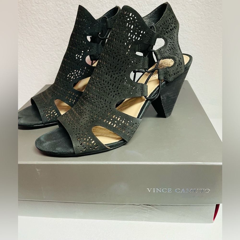 Vince Camuto Black Perforated Heels - Picture 2 of 4